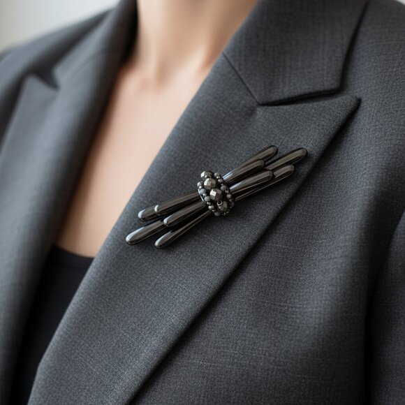 NWT Chico's Statement Brooch Pin | Gunmetal Stick Bar Design | Beaded Cluster - Picture 5 of 7